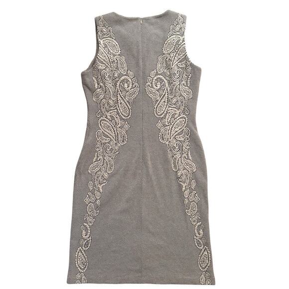 J. McLaughlin Black Gray Checked Dress Paisley Inset Stretch Midi Size Medium - Picture 2 of 9